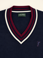 GOLFINO Navy/Burgundy V-Neck Golf Sweater | Large