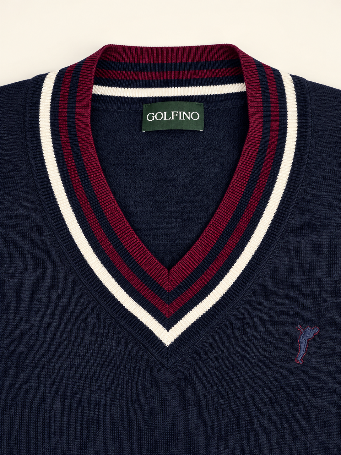 GOLFINO Navy/Burgundy V-Neck Golf Sweater | Large