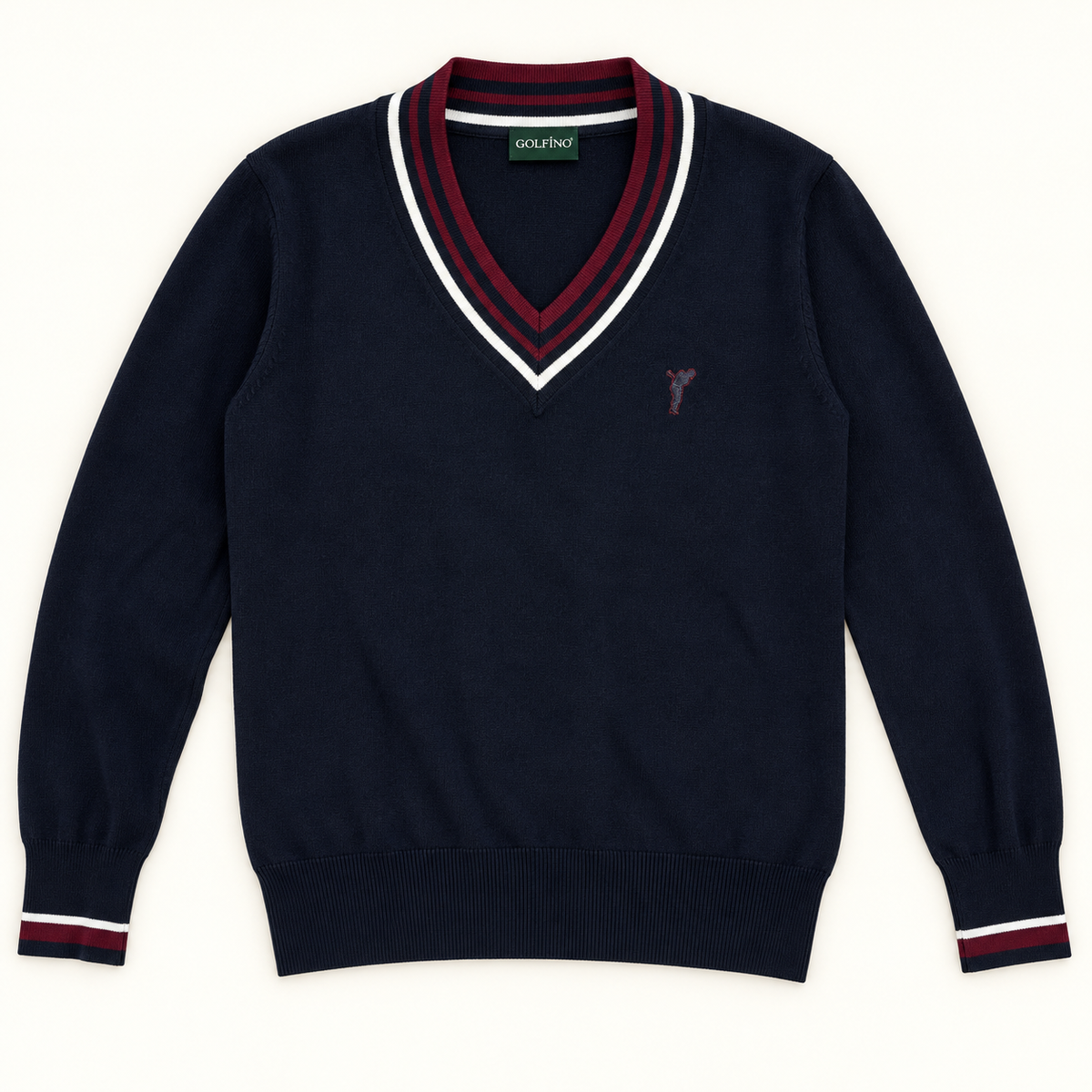GOLFINO Navy/Burgundy V-Neck Golf Sweater | Large