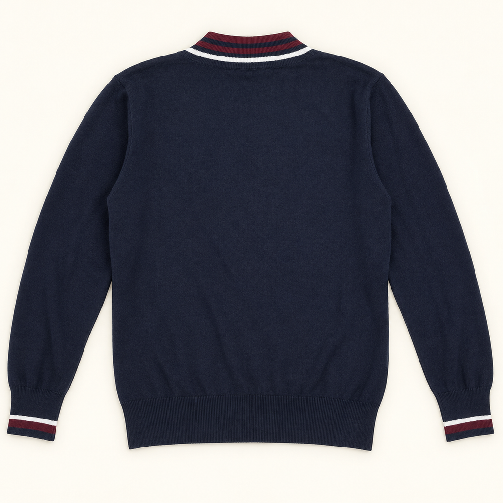 GOLFINO Navy/Burgundy V-Neck Golf Sweater | Large