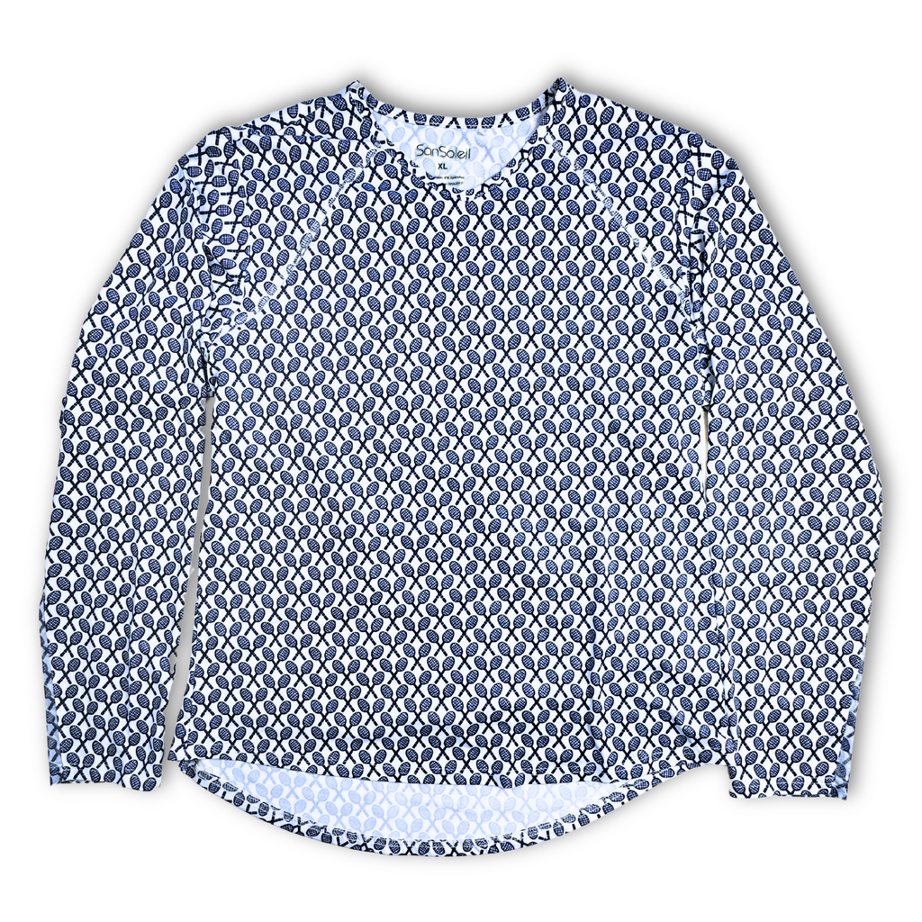 SanSoleil SunGlow Navy Crossed Tennis Racquet Active Crewneck | XLarge