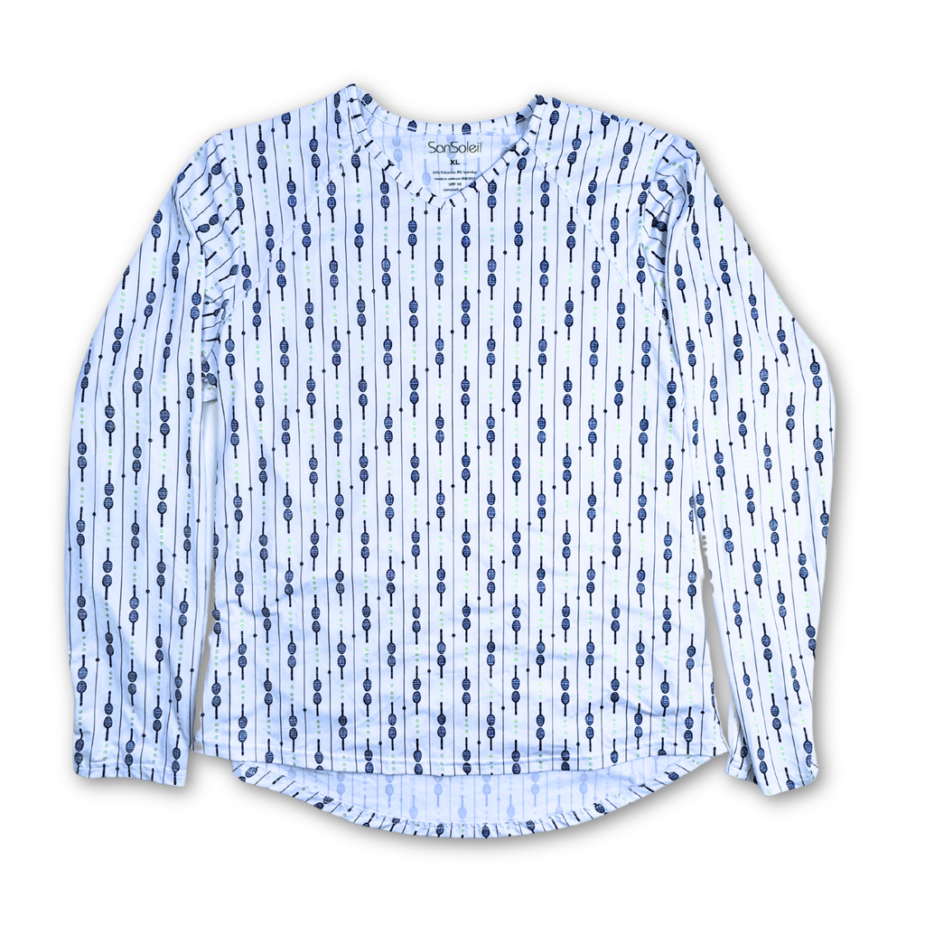 SanSoleil SunGlow Navy/Lime Tennis Racquet Active Crewneck | XLarge