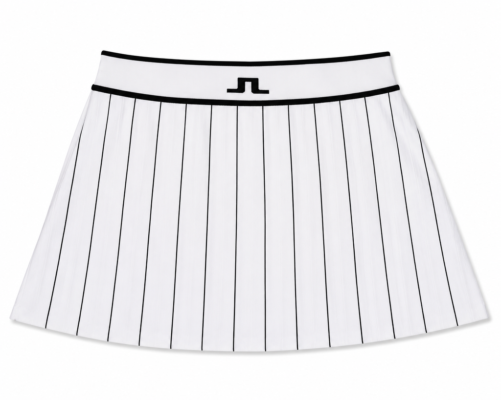 J.Lindeberg White/Black Pinstripe Knit Skirt | Medium