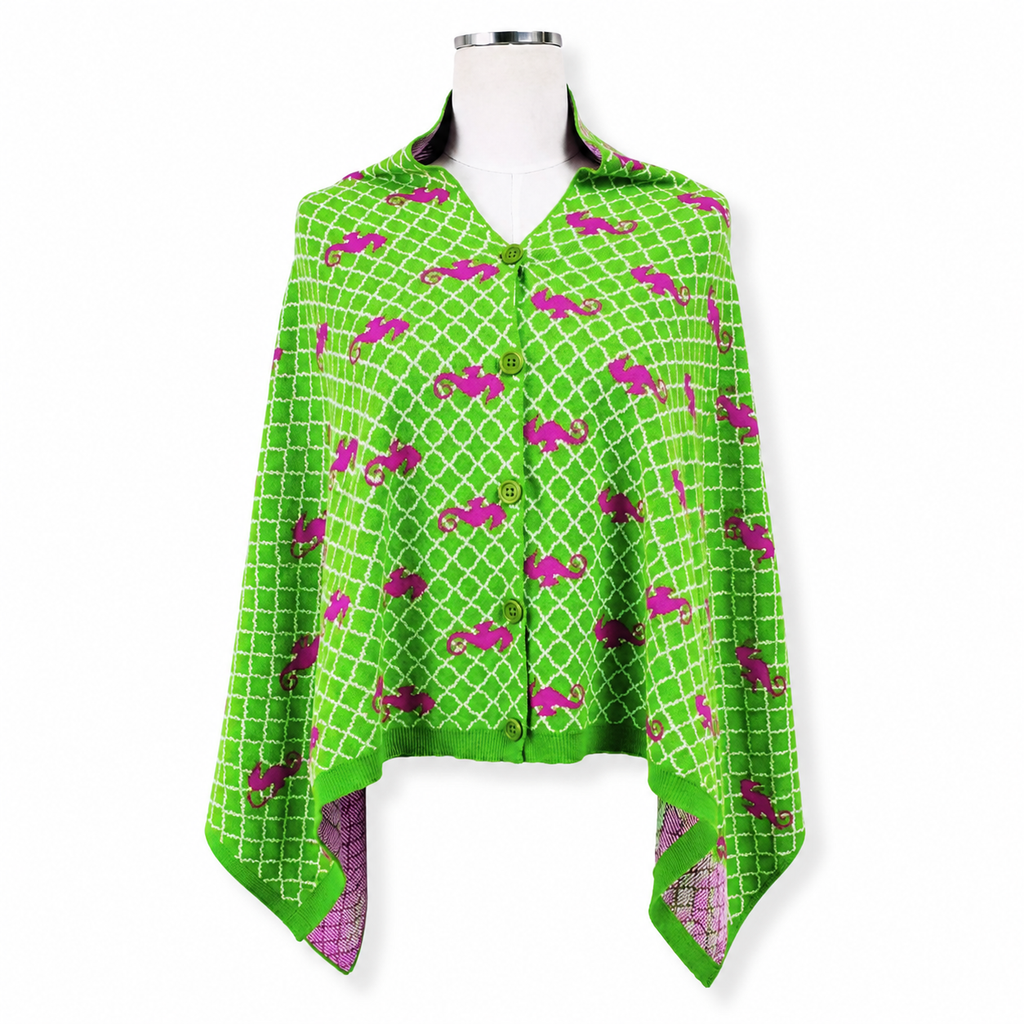 [NWT] Top It Off Green/Pink Knit Button Wrap | Small